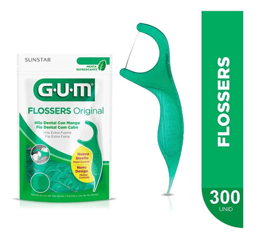 Kit Flosser Gum-sunstar Fio Dental Com Cabo (300 Unidades)