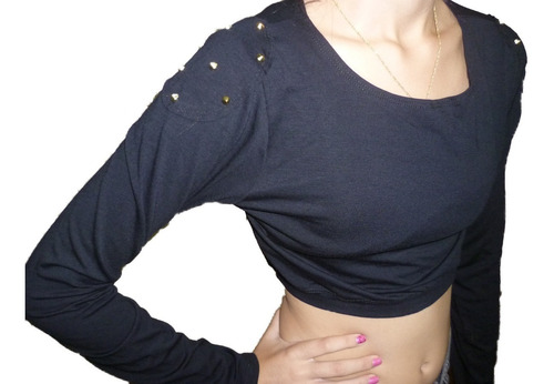 Cropped De Manga Longa Com Detalhes Dourado No Ombro &