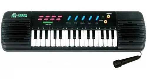 Piano Teclado Musical Infantil Microfone Educativo Karaoke Cor Preto