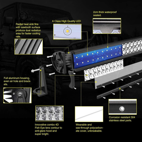Barra Curva Faro Led 52 Pulgadas 500w Tipo Lupa 4d 4500lm