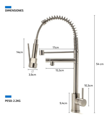 Imagen 4 de 8 de Grifería Para Cocina Flexible Monocomando Canilla De Acero