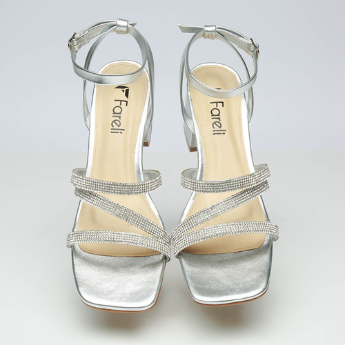 Zapatillas Doradas Mujer De Tacón Cuadrado Plata Fareli