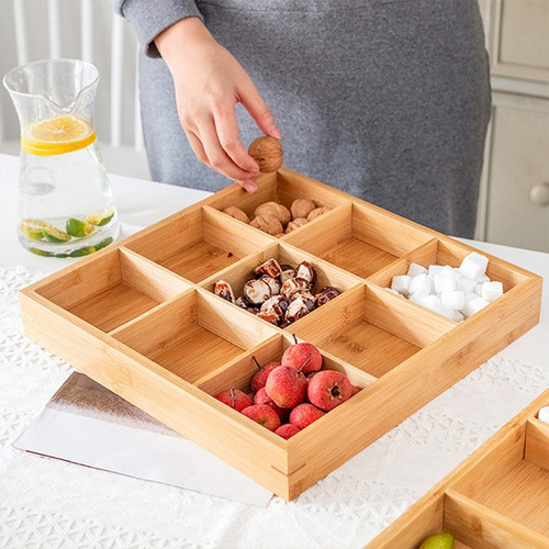 Caja De Madera De Bambú Para Frutos Secos, 9 Rejillas, Conte