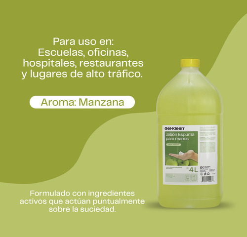 Gel Kleen Jabón Espuma Para Manos de 4L de fragancia manzana