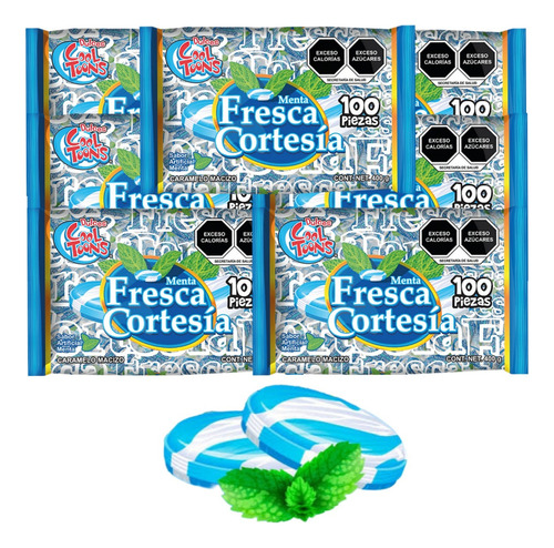 Caramelo Menta Macizo 300pz Fresca Cortesía Cool Toons
