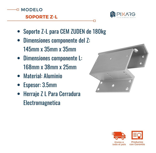 Herraje Z L Soporte Para Cerradura Electromagnetica De 180kg