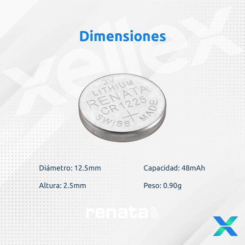Imagen 2 de 8 de 10 X Pilas Boton Cr1225 1225 Renata Original Suiza Blister