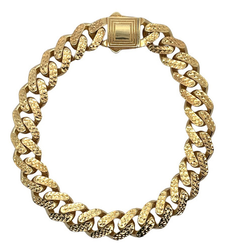 Pulsera Barbada Cubana 14k Kilates Alto Brillo 11mm 21cm Color Amarillo Diámetro 7 cm Largo 21 cm