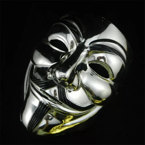 Imagen 2 de 4 de Mascara Anonymous Anonimus Silver Plateada Halloween A1
