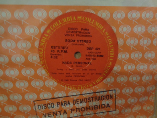 Soda Stereo Nada Personal Vinilo Simple Promo Rock Q