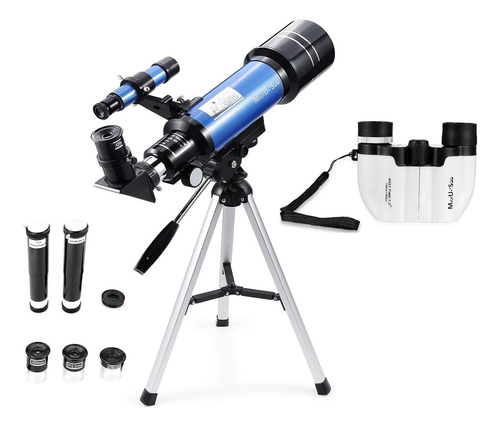 Telescopio Refractor De 2.756 In + Prismáticos Compactos Hd