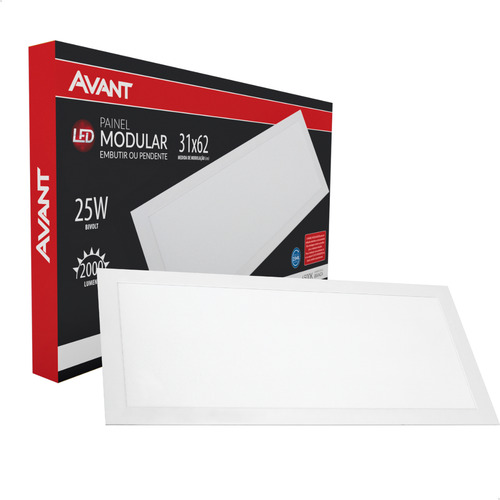 Painel Plafon 25w Modular 31x62cm Emb. Luz Fria 6500k Avant Estrutura Branco 127/220v