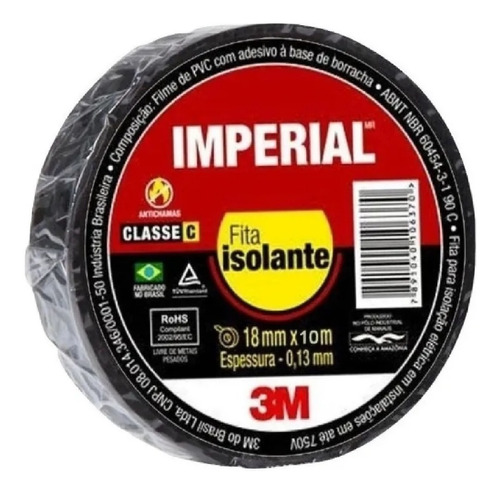 Fita Isolante 18mm X 10 Metros Preta - 3m Imperial