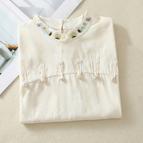 Blusas Bordadas Con Cuello Alto Y Hombro A Manga Para Mujer