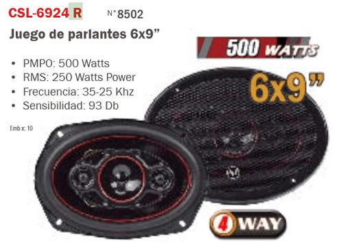 Parlantes 6x9'' Audiopipe Csl 6924 500w 4 Vías Altovolumen