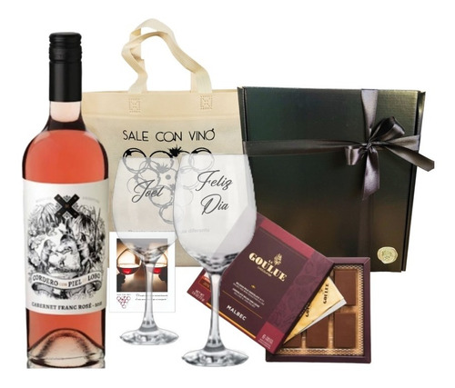 Box Cordero Con Piel De Lobo Rose 2 Copas Vidrio Chocolates