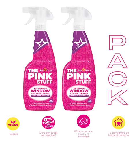  The Pink Stuff  Limpiavidrios Vinagre Rosa 750 Ml Pack X2