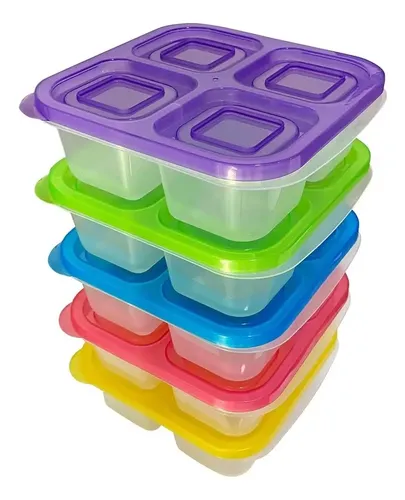 Pack De 4 Fiambreras Con 5 Compartimentos - Herméticas, Aptas Para Microondas Y Lavavajillas, 23x16x9 Cm, Ideales Para Meal Prep Y Snacks