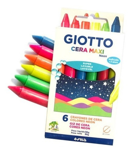 Crayones Giotto Cera Maxi Neon 1 Caja X 6 Colores Fluo 