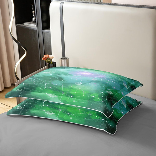 Manfei Funda Nórdica De Algodón Con Diseño De Galaxia Verde
