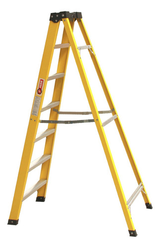 Escalera Plegable Fibra De Vidrio 182 Cm 150 Kg 7 Peldaños Color Amarillo