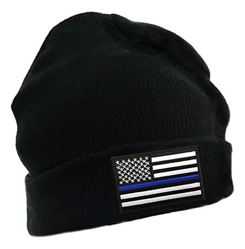 Gorro De Invierno Con Bordado De Bandera De Línea Azul Delga