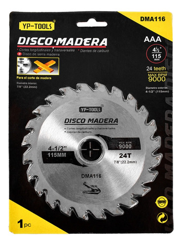 Disco Corte Madera 4 1/2  115mm 24 Dientes Dma116