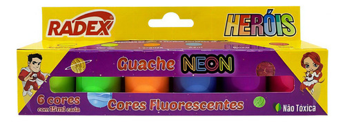 Tempera Guache Com Efeito Neon 6 Cores Radex