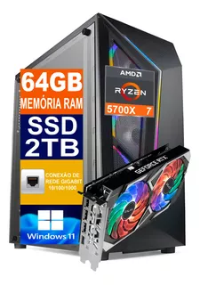 Pc Gamer Ryzen 7 5700x, 2tb, 64gb, B550 Aorus, Rtx 3050 8gb