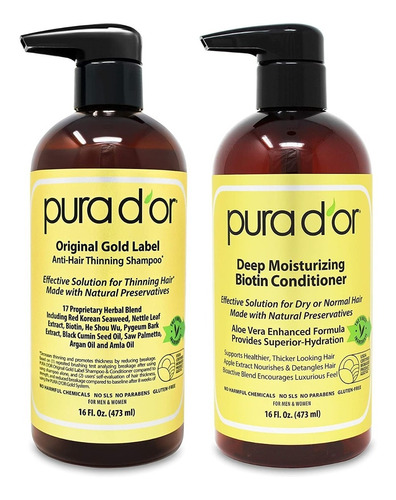 Pura D'or Shampoo Anti Caída Aceite Argan Etiqueta Dorada 2u