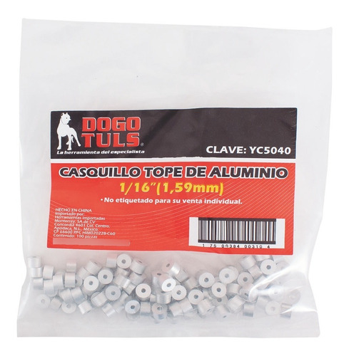 Casquillo Tope 1/16  Aluminio Empaque 100 Pz