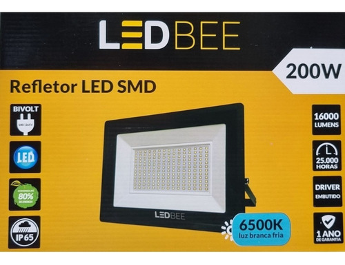 Refletor Led Smd Ip 65 6500k Branco Frio 200w 127/220V Preto