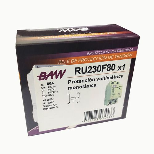 Imagen 4 de 8 de Rele Protector De Tensión Monofásico 80a Baw Riel Din Pr