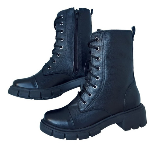 Imagem 2 de 7 de Coturno Bota Tratorada Plataforma Blogueira Couro Legítimo