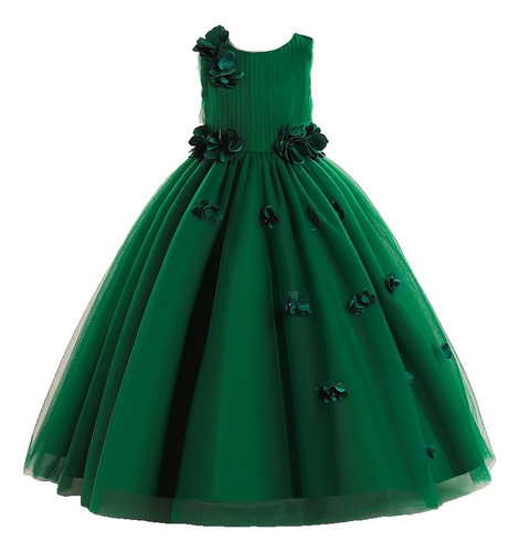 Vestido De Fiesta Elegante Para Niña 7-11a Con Moño Y Flores