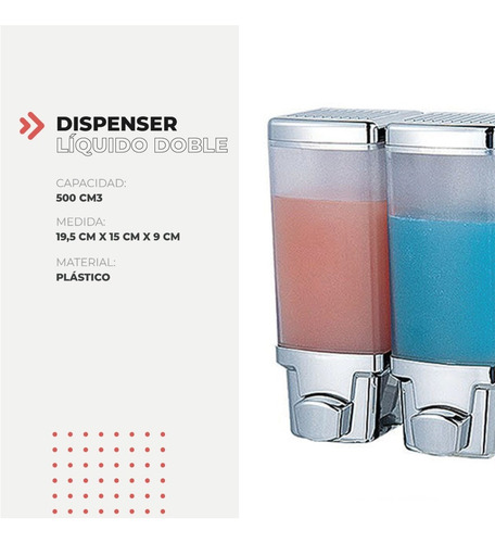 Imagen 5 de 6 de Dispenser Doble Para Jabon, Shampoo, Acondicionador