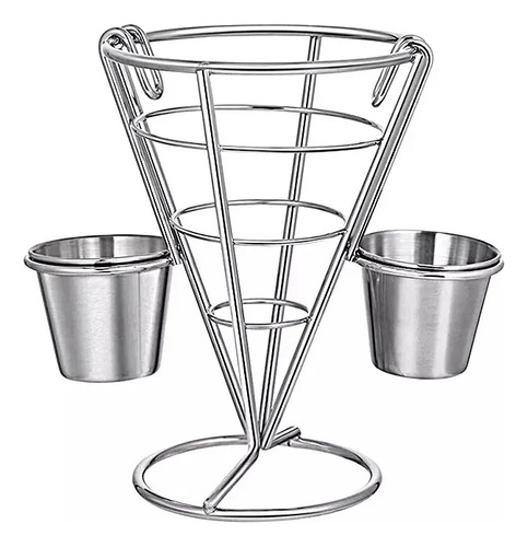 Cono Soporte Papas Fritas O Botana Acero Inoxidable 2 Dips