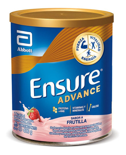 Suplemento en polvo Abbott  Ensure Advance carbohidratos sabor frutilla en lata de 400g
