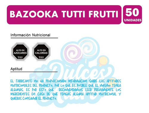 Chicle Bazooka Rosado Sabor Tutti Frutti (caja Con 50 Uni)