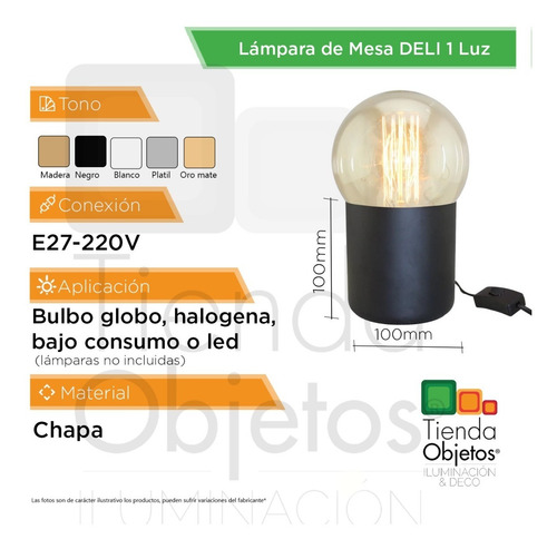Imagen 3 de 10 de Lámpara De Mesa E27 Deli G125 Platil Oro Mate Escritorio