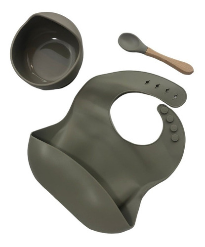 Set Babero Impermeable De Silicona Ajustable Bowl Y Cuchara 