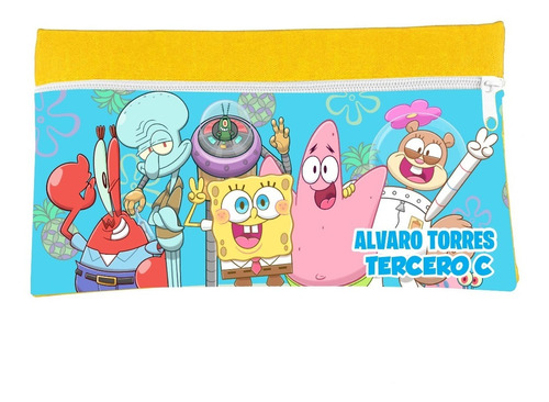 Estuche Bob Esponja Personalizado Con Nombre Y Curso