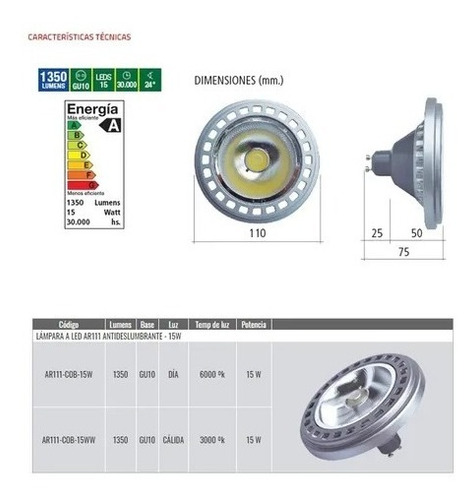 Imagen 2 de 5 de Lámpara Led Ar111 15w Gu10 Luz Dia Tbcin