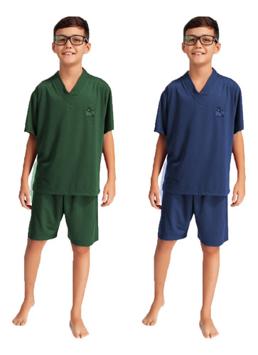 Imagem 1 de 1 de Kit 2 Pijamas Masculino Infantil Juvenil Verão Calor