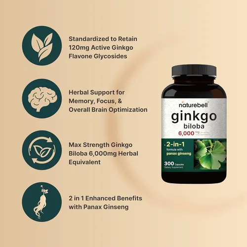 Naturebell Ginkgo Biloba 6000mg +panax Ginseng 500mg 300caps