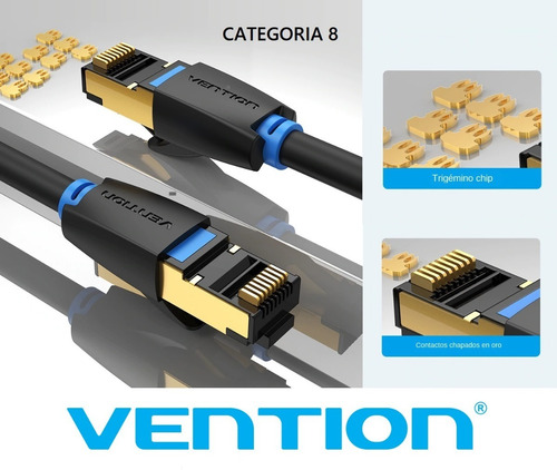 Imagen 2 de 10 de Cat8 Cable 2 Metros Stp Oro 24k Rj45 40gb Lan Internet Gamer
