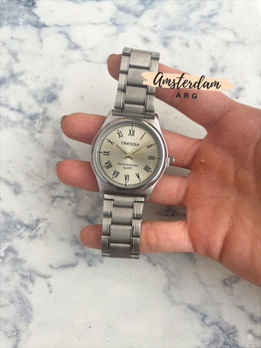 Reloj Tressa Hombre Modelo Oporto Romanos ..amsterdamarg.. Malla Plateado Bisel Plateado Fondo Dorado Romanos