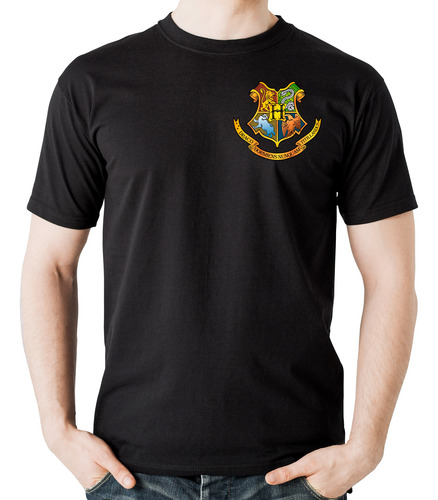 Playera Negra Hogwarts Escudo Harry