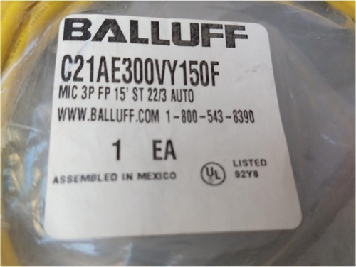 Imagen 2 de 3 de Cable Conector Balluff C21ae300vy150f 3 Pines Hembra 250v