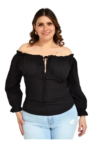 Blusa Escote Campesino Tallas Extras 11413 negro Cuotas sin